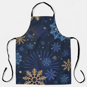 Winternacht: Blaues Schneeflockenmuster. Schürze