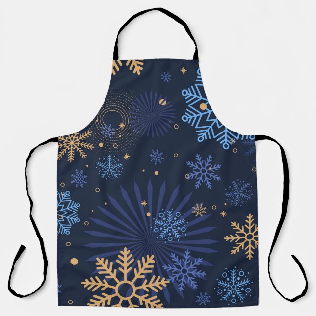 Winternacht: Blaues Schneeflockenmuster. Schürze (Vorderseite)