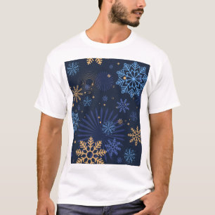 Winternacht: Blaues Schneeflockenmuster. T-Shirt