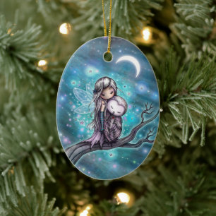 Winternacht Faible & Owl Fantasy Art Keramik Ornament
