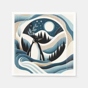 Winternacht im Blaue Creme-Pinguinwald Serviette