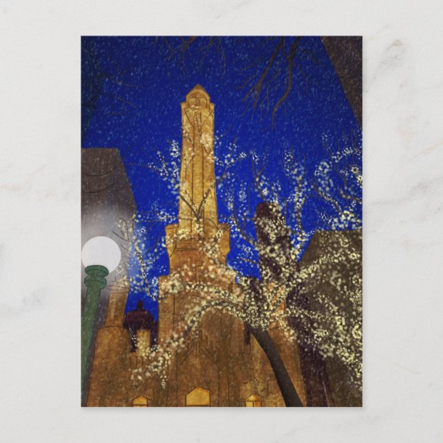Winternacht im Wasserturm Postkarte (Vorderseite)