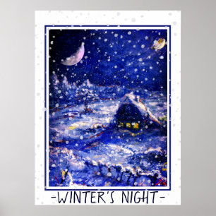 Winternacht. Moon Crescent. Russland Poster