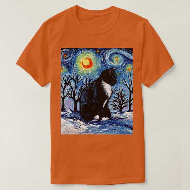 Winternacht Tuxedo Cat T-Shirt (Design vorne)