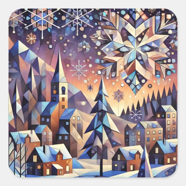 Winternachtkunstkleber Quadratischer Aufkleber (Vorderseite)