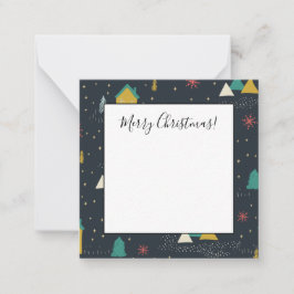 Winternachts-Schneeflocken fallen auf kleinen Häus Mitteilungskarte