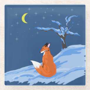Winternachtsfox Glasuntersetzer