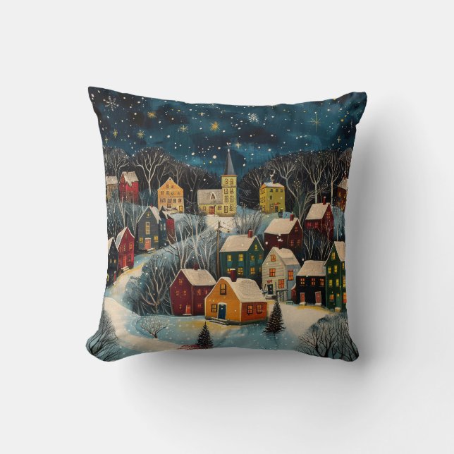 Winternachtskunst Ölgemälde Kissen (Vorderseite)