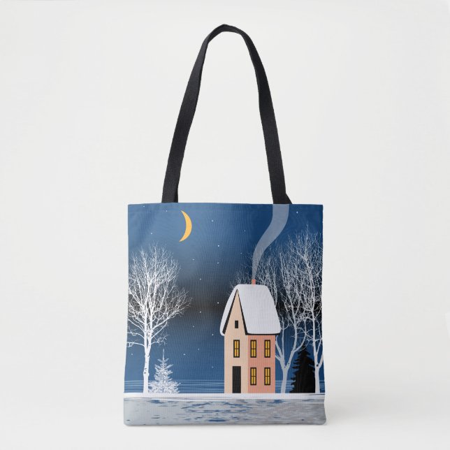 Winternachtslandschaft. Gemütliches Haus, verschie (Vorderseite)