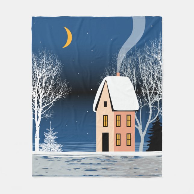 Winternachtslandschaft. Gemütliches Haus, verschie Fleecedecke (Vorderseite)