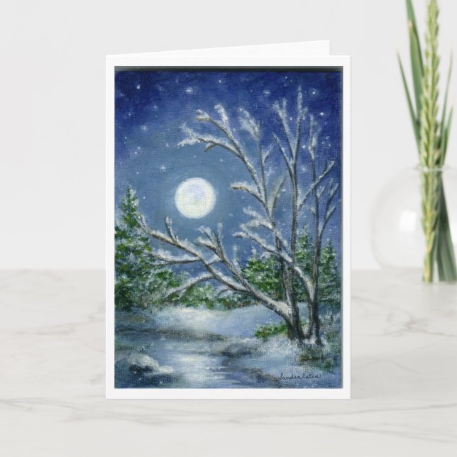 Winternachtslandschaft Snow Moon Art Note Card Karte (Vorderseite)