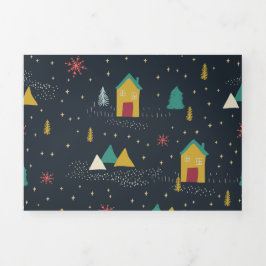 Winternachtsschneeflocken landen auf kleinen Häuse Dreifach Gefaltete Urlaubskarte