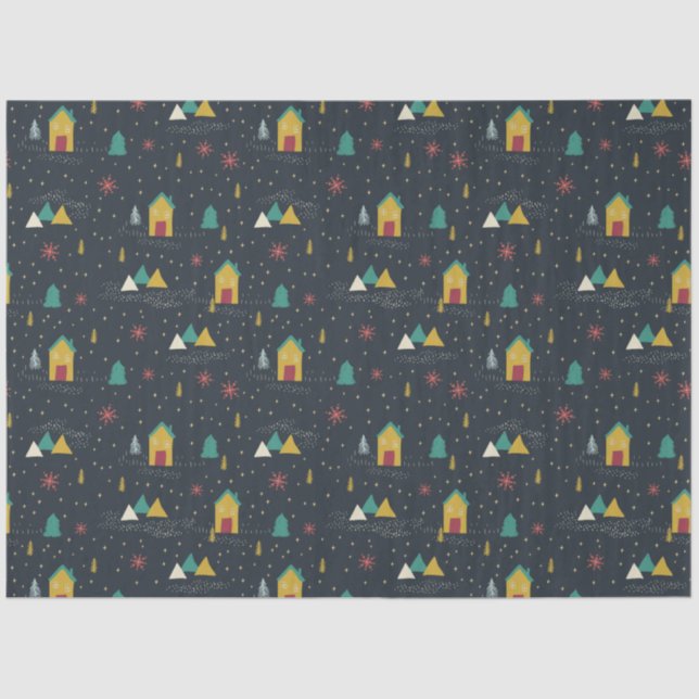 Winternachtsschneeflocken landen auf kleinen Häuse Seidenpapier (Vorderseite)