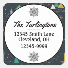 Winternachtsschneeflocken Rücksendeadresse Quadratischer Aufkleber