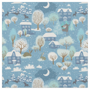 Winternachtszeit Vintage Dorflandschaft Stoff