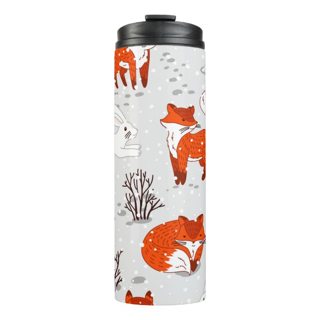 Winternahtloses Muster mit niedlichen Füchsen und  Thermosbecher (Vorderseite)