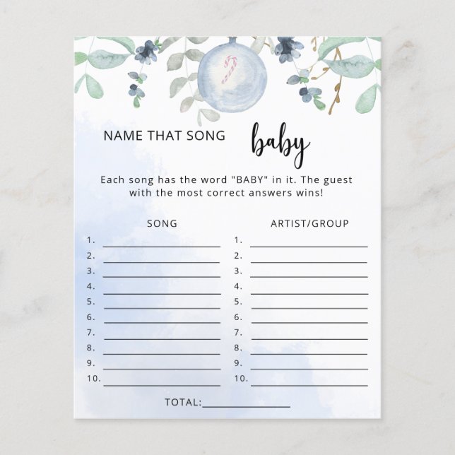 Wintername des Liedes Baby Dusche Spiel (Vorderseite)