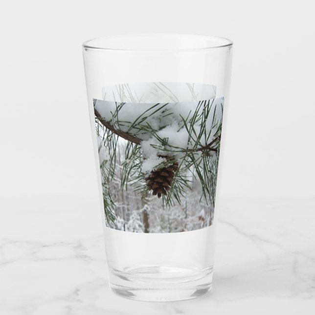 Winternaturfotografie von Snowy Pine Branch Glas (Vorderseite)