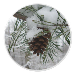 Winternaturfotografie von Snowy Pine Branch Keramikknauf