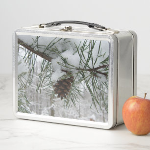 Winternaturfotografie von Snowy Pine Branch Metall Lunch Box