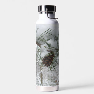 Winternaturfotografie von Snowy Pine Branch Trinkflasche