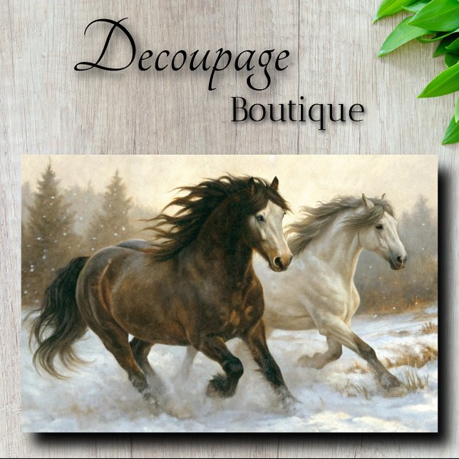 Winterpair der Running Horses Decoupage Seidenpapier (Winter Pair of Running Horses Decoupage Tissue Paper)