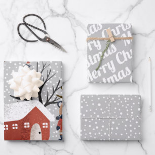 Winterpanda, frohe Weihnachten und Schneeflocken Geschenkpapier Set