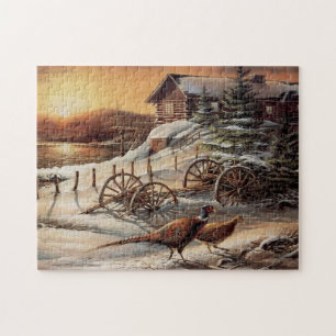 Winterparadies Sonnenuntergang Hütte Wilder Wildsc Puzzle