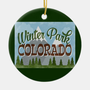Winterpark Colorado Funto Retro Snowy Mountains Keramik Ornament