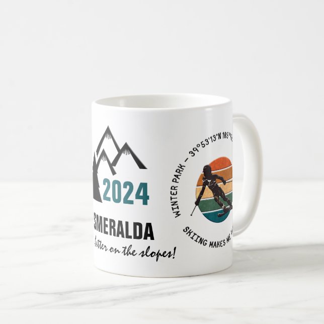Winterpark, Colorado - Skilangläuferin, Schwarzer  Kaffeetasse (VorderseiteRechts)