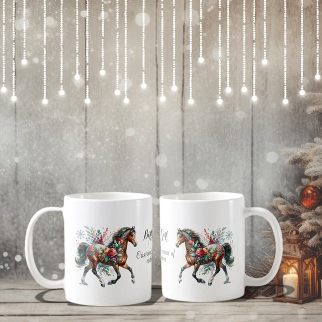 Winterpferd mit Blume Kaffeetasse (Enjoy this Festive Christmas design! Customize with your favorite holiday event or greeting. )