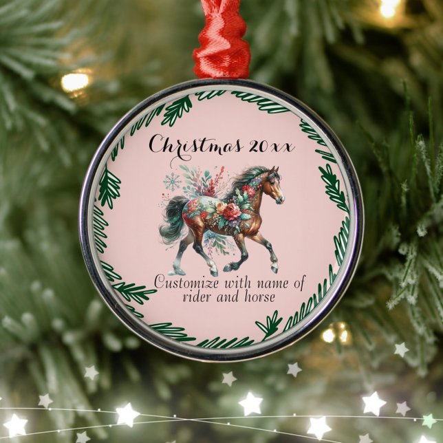 Winterpferd mit Blume Ornament Aus Metall (Enjoy this Festive Christmas design! Customize with your favorite holiday event or greeting. )
