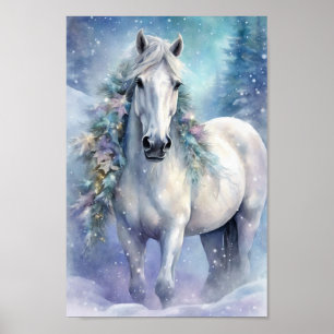 Winterpferd mit Blume Poster