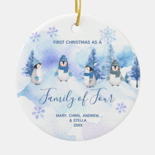 Winterpinguin 1. Weihnachten als Familie der Vier Keramik Ornament