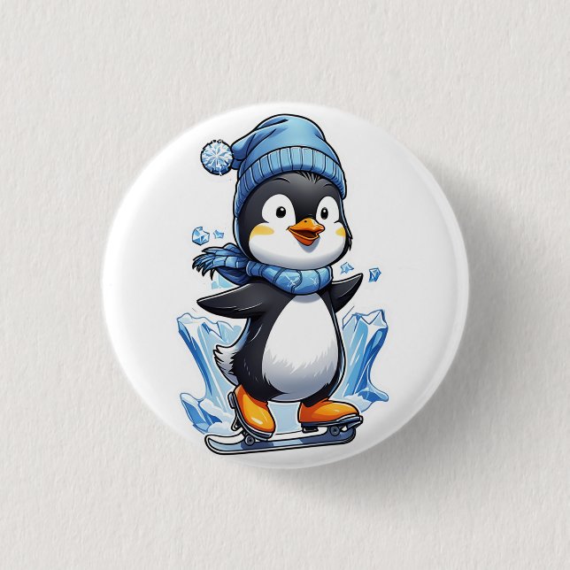 Winterpinguin Eisstockschießen Button (Vorderseite)