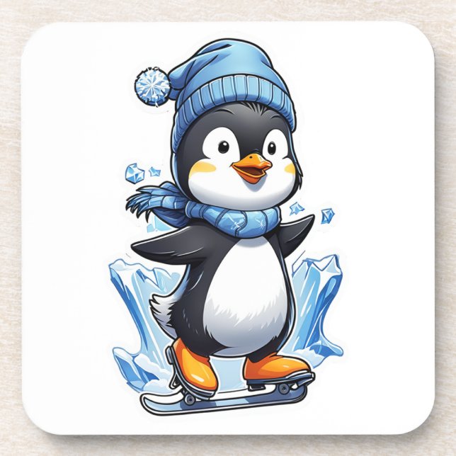Winterpinguin Eisstockschießen Getränkeuntersetzer (Vorderseite)