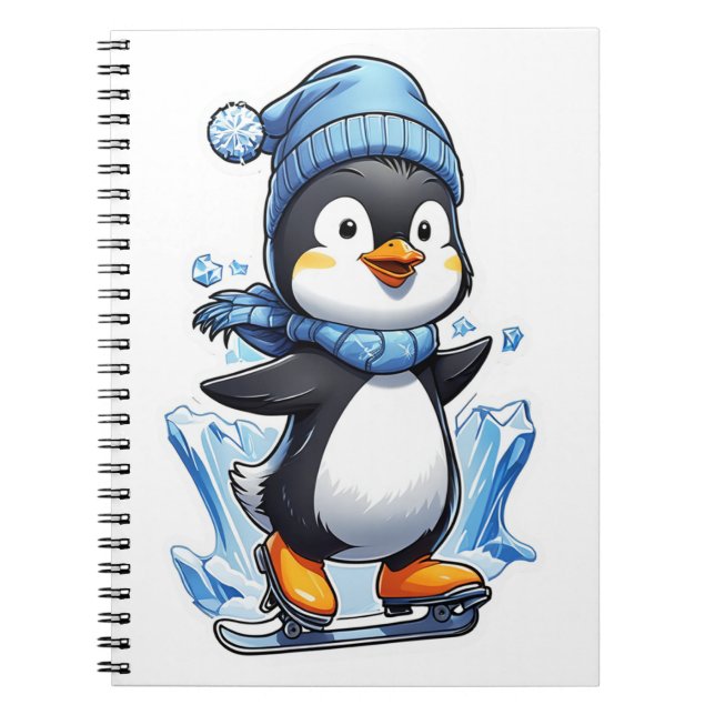 Winterpinguin Eisstockschießen Notizblock (Vorderseite)