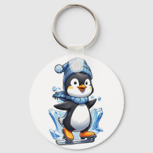 Winterpinguin Eisstockschießen Schlüsselanhänger