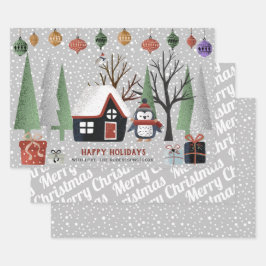 Winterpinguin, frohe Weihnachten und Schneeflocken Geschenkpapier Set