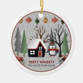 Winterpinguin, Happy Holidays und Schneeflocke Keramik Ornament