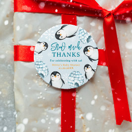 Winterpinguin Iglus Schnee Babydusche Danke Runder Aufkleber