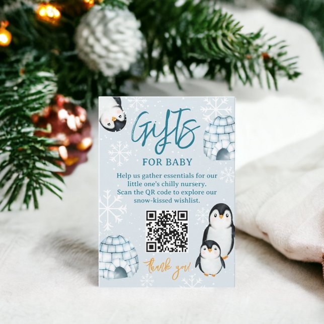 Winterpinguin-Iglus-Windeln-Tombola-Babydusche Begleitkarte (Winter penguin igloos diaper raffle baby shower enclosure card)