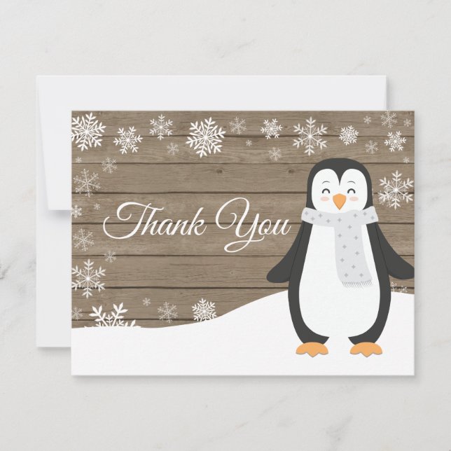 Winterpinguin White Snowflake Danke Karte (Vorderseite)