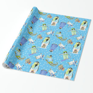 Winterpinguine Wasserfarbe mit Schneeflocken Snowb Geschenkpapier