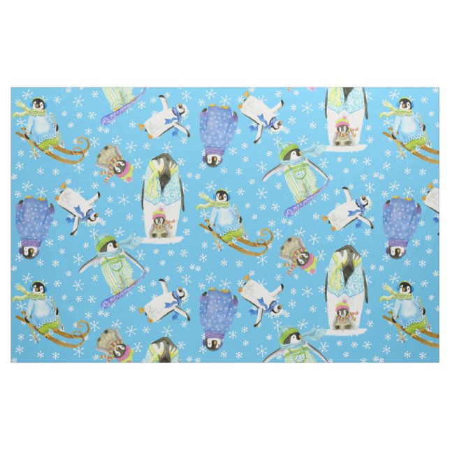 Winterpinguine Wasserfarbe mit Schneeflocken Snowb Stoff (Fat Quarter (45,7 x 55,9 cm))