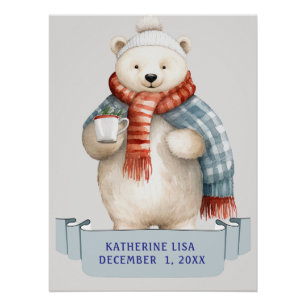 WINTERPOLARBÄR MIT KINDERNAMEN Geburtstag Poster