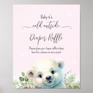 Winterpolarbär Pink Baby Duschzeichen Poster