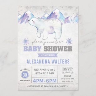 Winterpolarbear Babydusche Einladung Schneeflocke