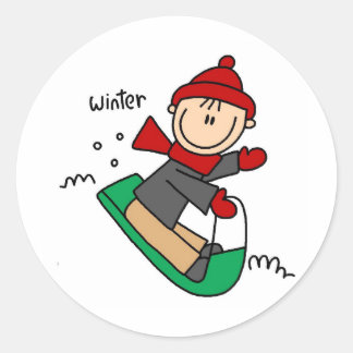 Winterrodeln Runder Aufkleber