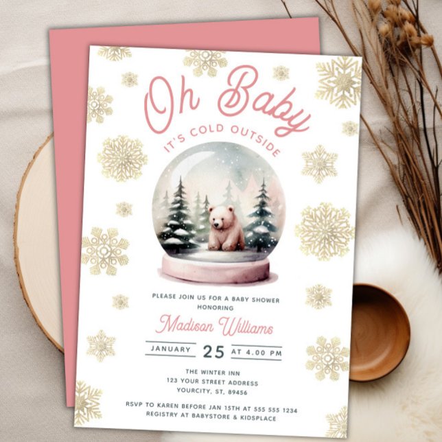 Winterrosa Es ist kalte Outside Forest Baby Dusche Einladung (Winter Pink It's Cold Outside Forest Baby Shower Invitation)
